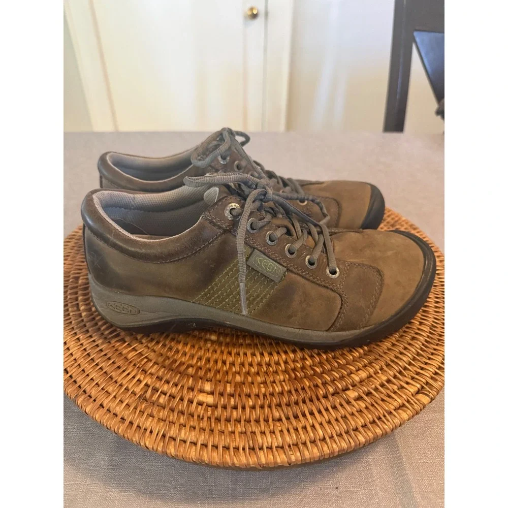 KEEN Presidio‎ Mens Brown Leather Lace Up Walking Shoes Low Top Oxfords